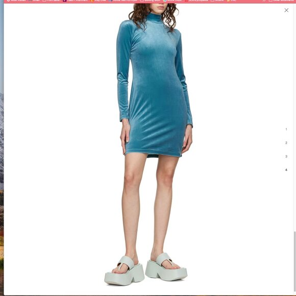 ROKH Cyan Blue Mask Velvet Mini Dress, Size 8 - Picture 15 of 16